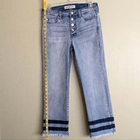Liverpool Jeans Blue Denim Straight Leg Button Front Crop Size 2 - Picture 14 of 17